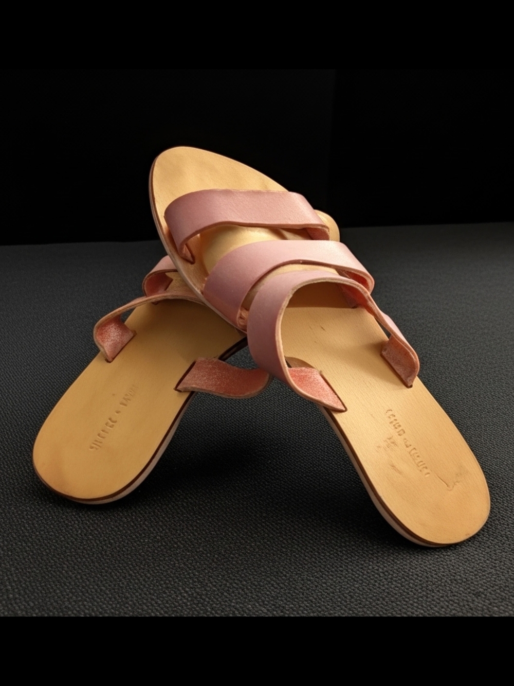 silence + noise Pink Leather Double-Strap Slide Sandals